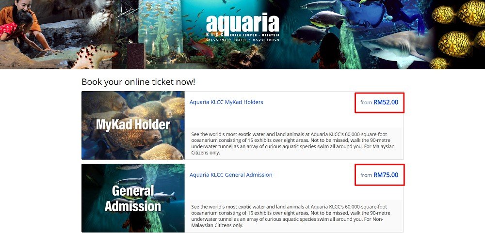 Aquaria KLCC Ticket Pricing