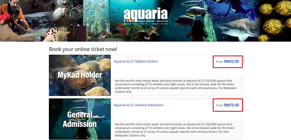 Aquaria KLCC Ticket Pricing
