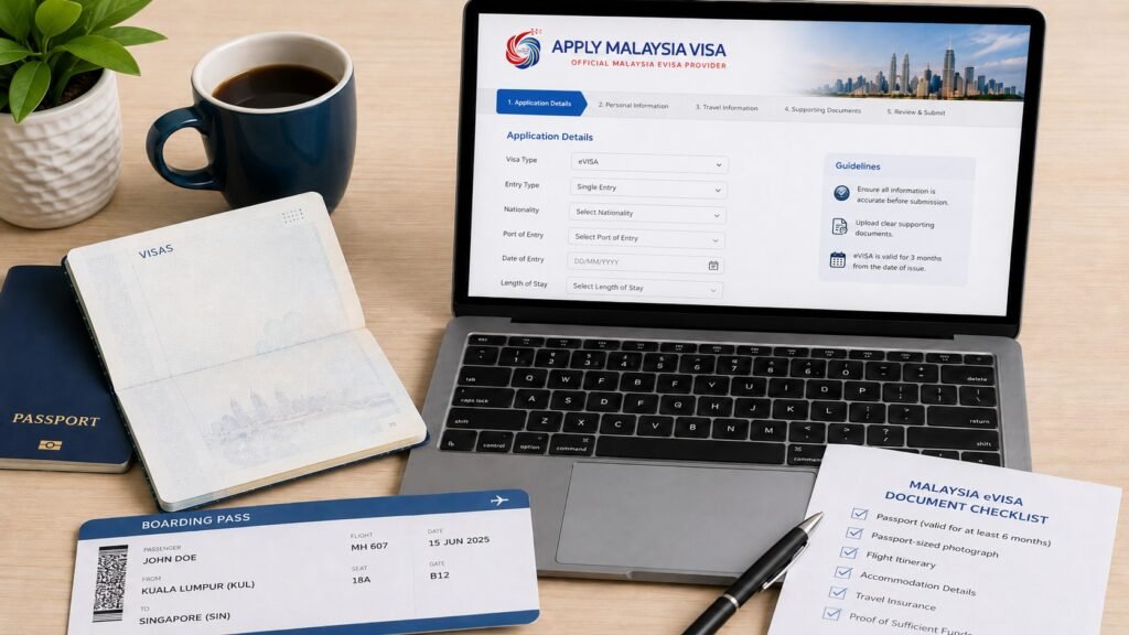 Visa application workspace with checklist